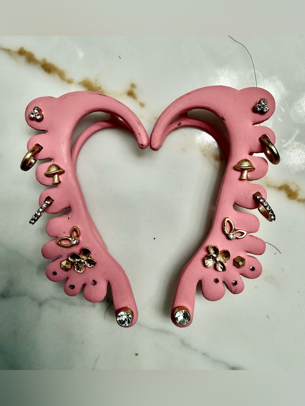 Marshalls Pink Heart Winged Ear Cuffs with Gold Floral Accents used item